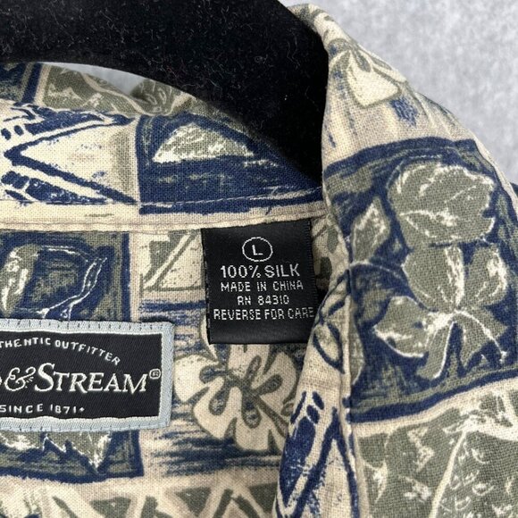 Field & Stream Mens 100% Silk Button Up Hawaiian Tropical Shirt Size L Pineapple - Picture 6 of 10